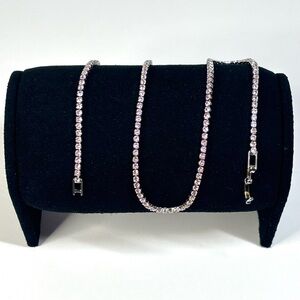 18k White gold-plated tennis necklace with light pink CZ stones